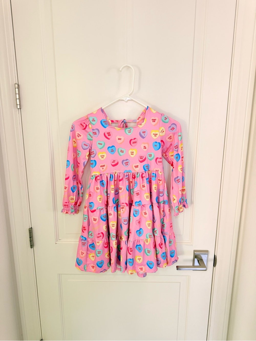 Sweethearts Candy Girls Pink Heart Dress Tiered Long Sleeve Valentine’s Day Sz 7